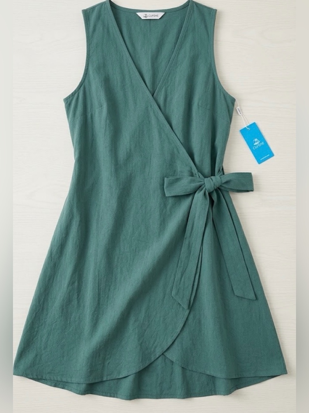 CUPSHE Women's Green Side-Tie Wrap Mini Dress - NWT (Size Medium)